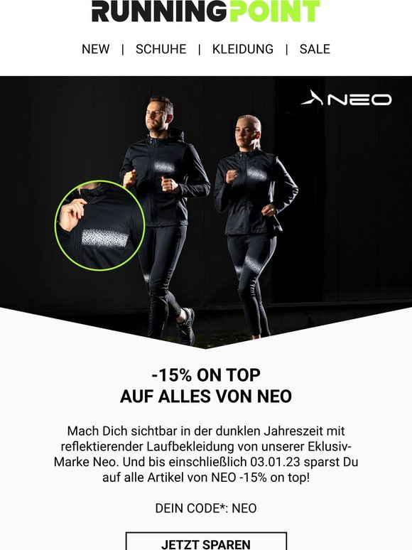 AKTION: -15% on top auf reflektierende Laufbekleidung von Neo