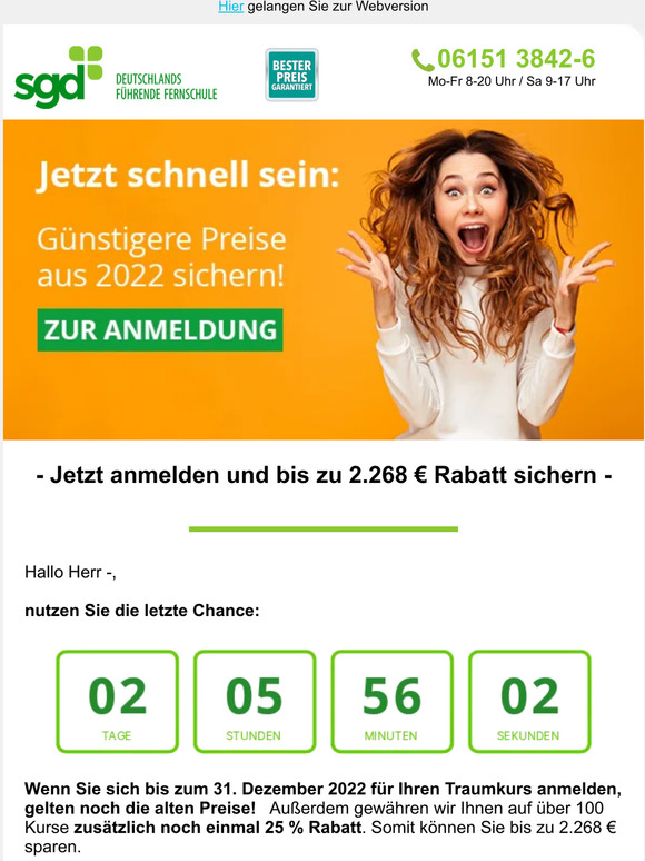 ++ Erinnerung: Günstigere Preise aus 2022 sichern, Herr —! ++