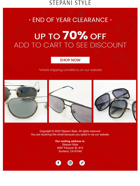 End of Year Clearance | Up to 70% OFF All Designer Eyewear