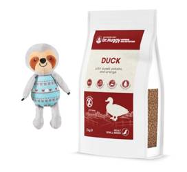 Dr.Huggy supreme dog nutrition kaczka z batatami i pomarańczą, 2kg + Zabawka pluszowa CHIQUITOS GRA