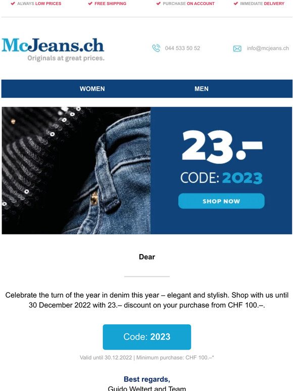 Only until tomorrow: 🎁 CHF 23.– for your New Year's Eve outfit – McJeans.ch – free shipping