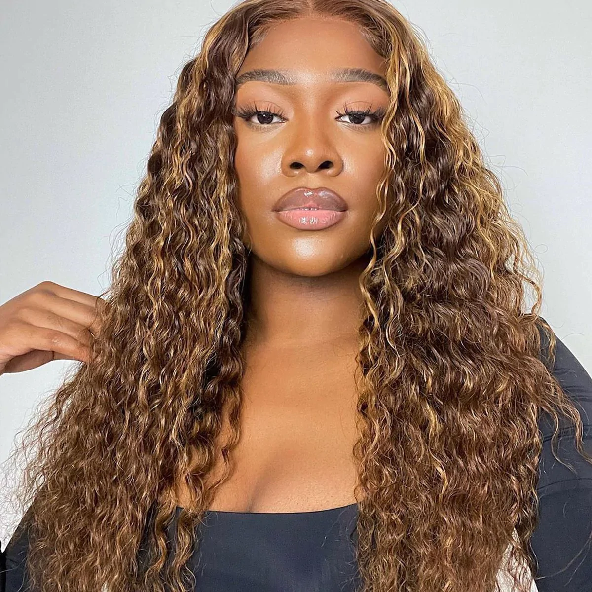 Glueless Curly Style Honey Blonde Piano Highlights Color Wig Transparent Lace Wig