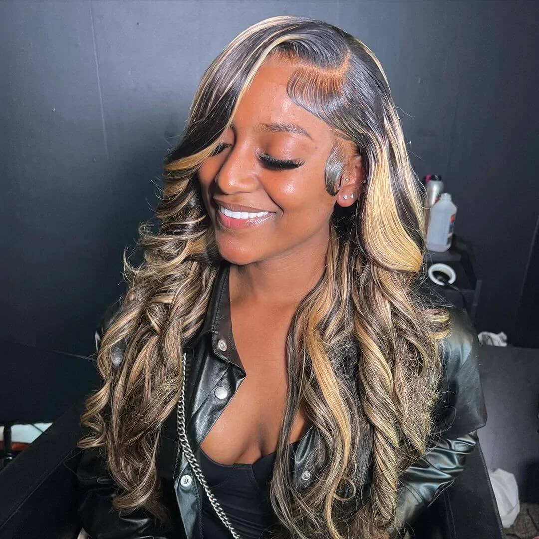 Body Wave Balayage Highlight Transparent Lace Front Wigs Human Hair Wigs With Baby Hair