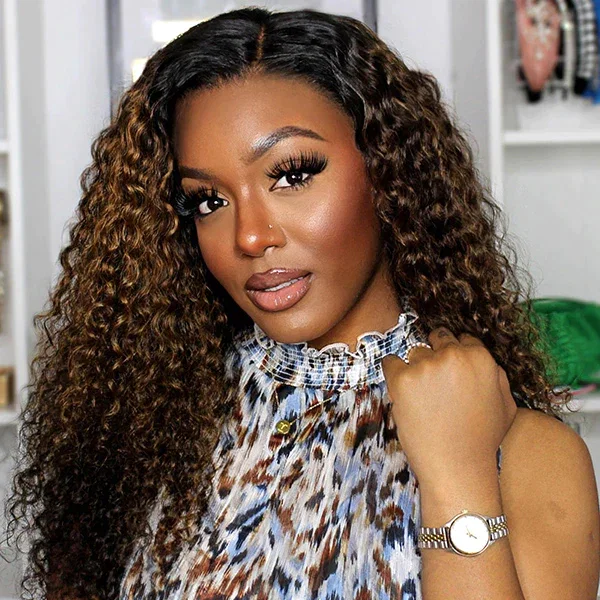 Ayiyi Undetectable 1B/30 Honey Brown 13x4 Lace Front Wig Water Wave Human Hair Wigs