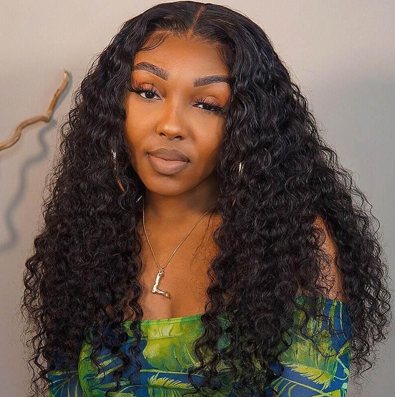 TS Series Water Wave Transparent Lace Front Wigs Black Virgin Human Hair Wigs