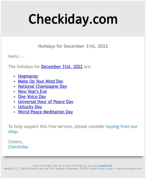 Checkiday Holidays For December 31st 2022 ёяуеёяой Milled