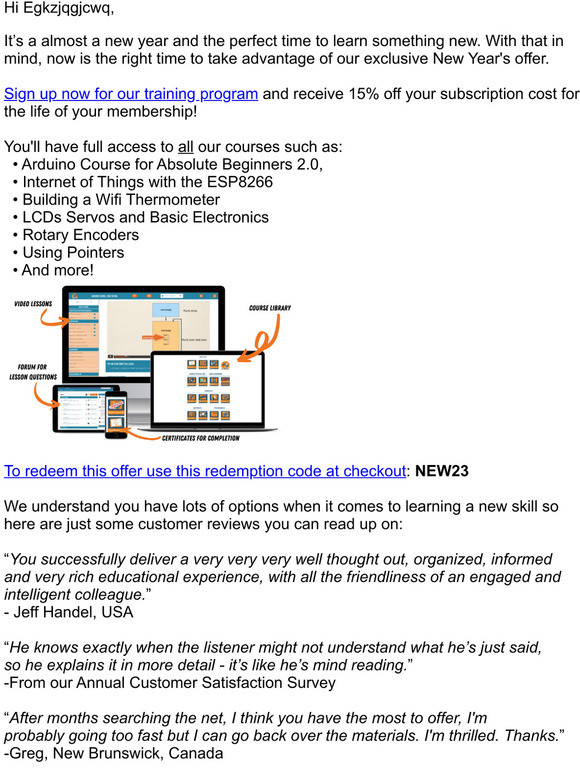 Start the New Year with 15% off at Programming Electronics Academy