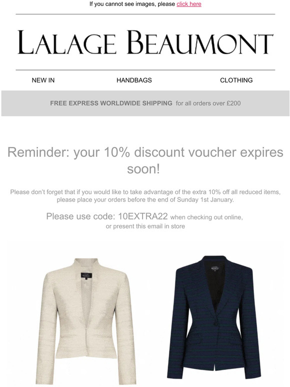Reminder: your 10% discount voucher expires soon!