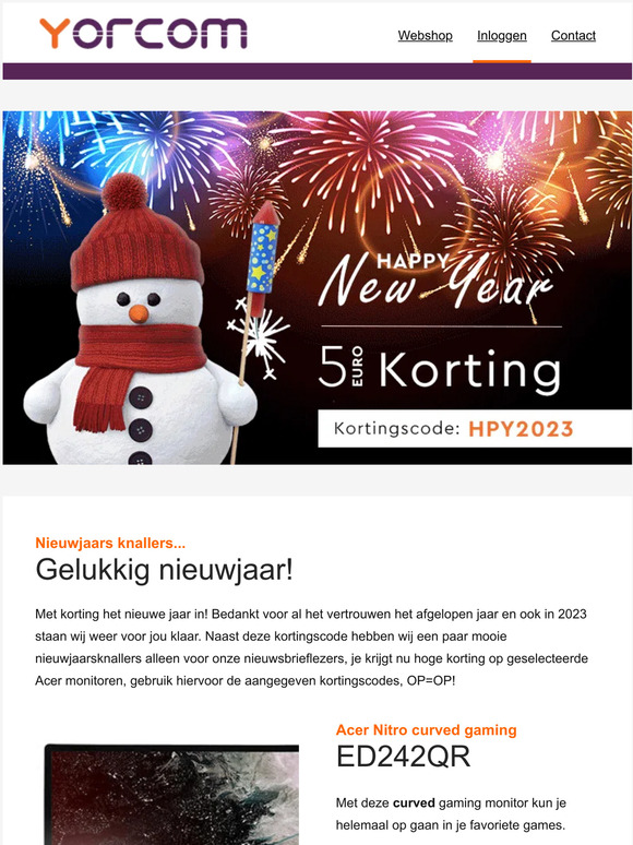 ✨Nieuwjaarsknallers | 24" Curved monitor €99,- en kortingscode
