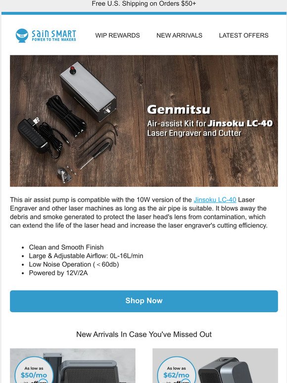 Genmitsu Air Assist Pump for Laser Engraver and Cutter, Air Assist Nozzle  Air Pump Kit for Jinsoku LC-40 10W Laser Engraver