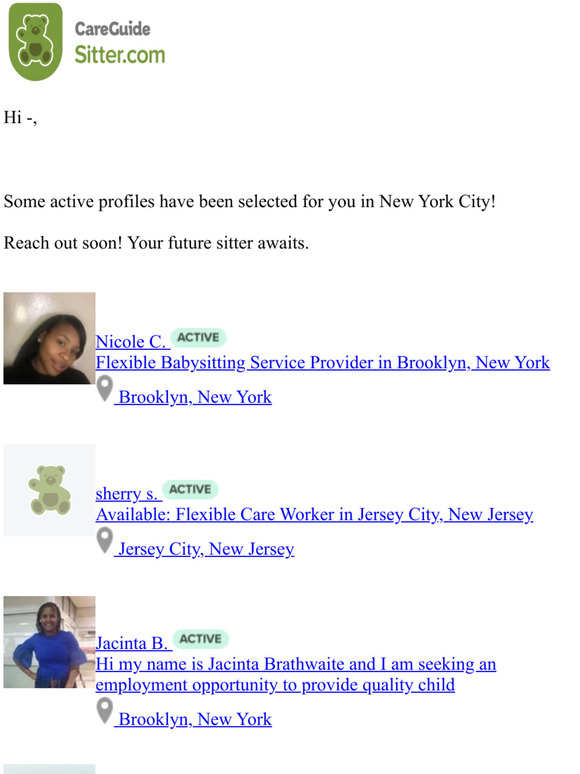 CareGuide —, 5 new sitters have been selected for you in New York City