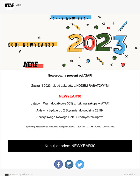☰ 🎇 Noworoczny RABAT od ATAF 🎆 -30% z kodem NEWYEAR30 🎇