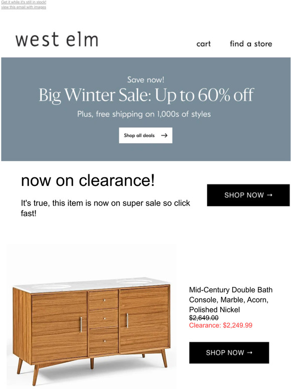 Pottery Barn OFFICIALLY ON CLEARANCE! Our MidCentury Double Bathroom Vanity (63"72") won't be