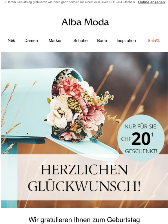 Alba Moda - Schweiz: CHF 20.- Geburtstags-Gutschein – Wir sagen ...