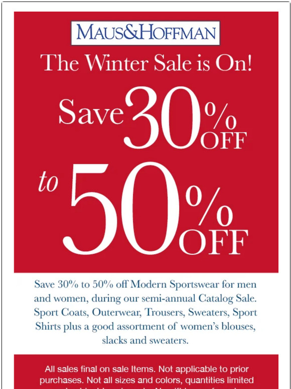 Maus & Hoffman Maus & Hoffman SemiAnnual Catalog Sale is On! Milled