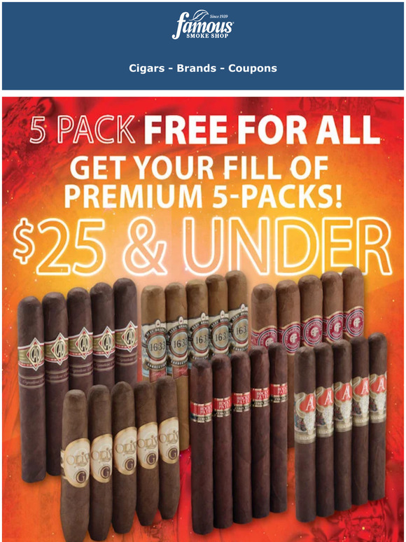 Famous Smoke Shop On Tap Choose Your Favorite 5Packs for 25 or Less