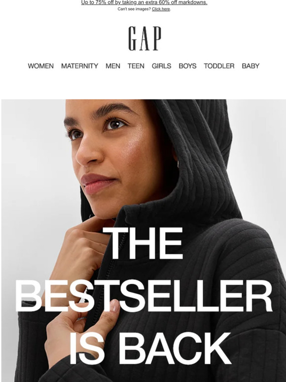 Gap Our favorite word — RESTOCK + up to 75 off markdowns Milled