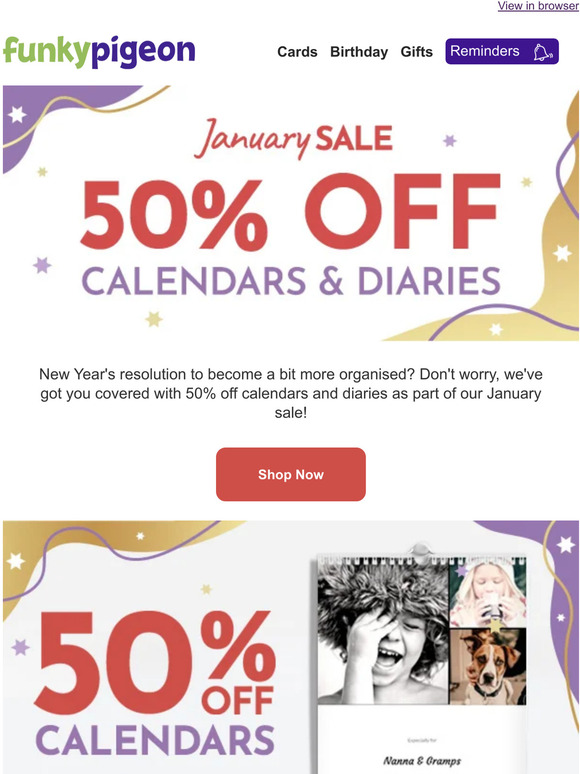 Funky Pigeon Get HALF PRICE calendars and diaries! 🎉 Milled