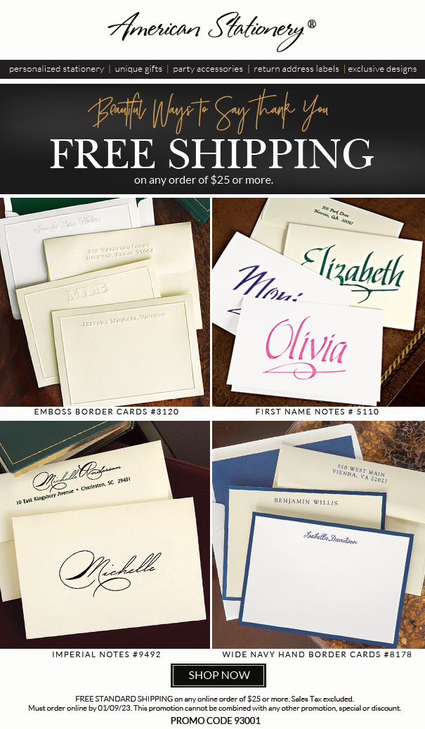 American Stationery Beautiful ways to say thank you + FREE SHIPPING