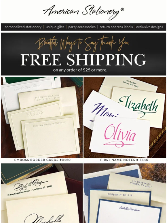 American Stationery Beautiful ways to say thank you + FREE SHIPPING