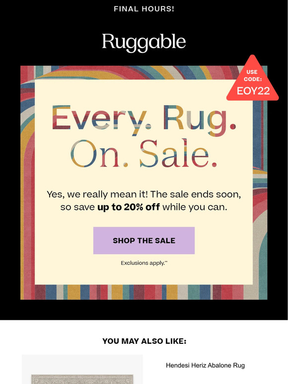 Ruggable Hurry, Final Hours for Sitewide Discounts! Milled