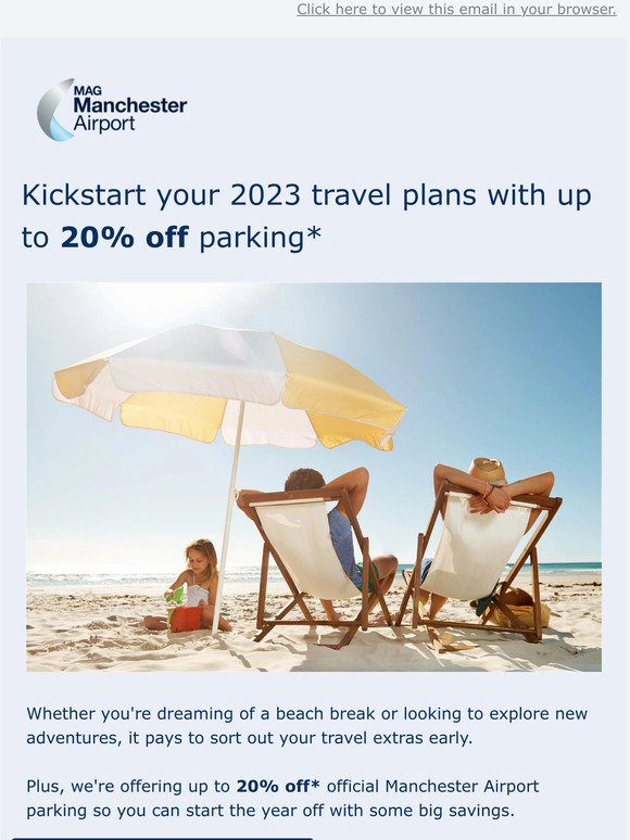 Take off in 2023 with up to 20% off* parking