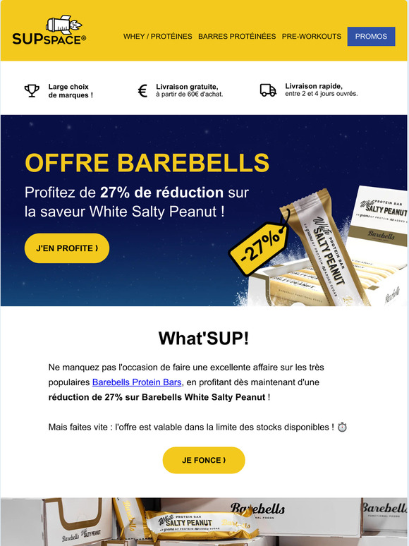🍫 À NE PAS RATER : -27% sur Barebells White Salty Peanut