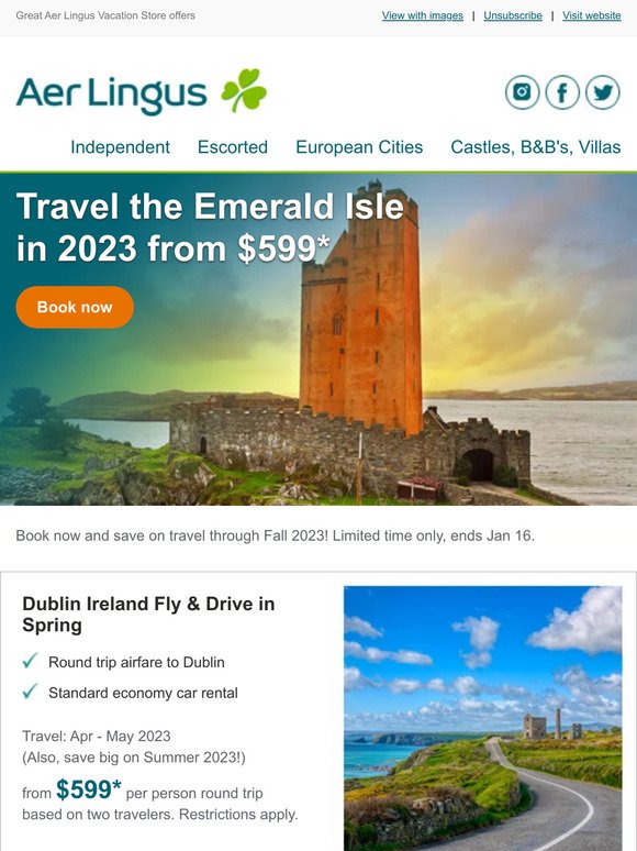 Travel the Emerald Isle in 2023 from $599*