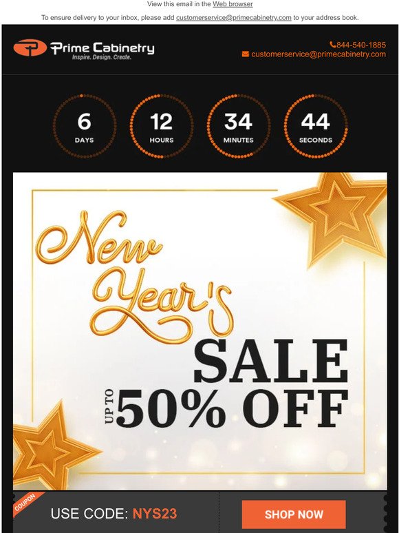 Huge savings on cabinetry - up to 50% off in our New Year's sale!