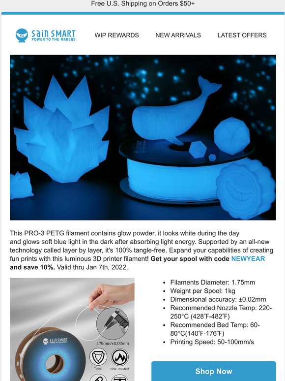 🌟 New Glow-in-the-dark PETG Filament!