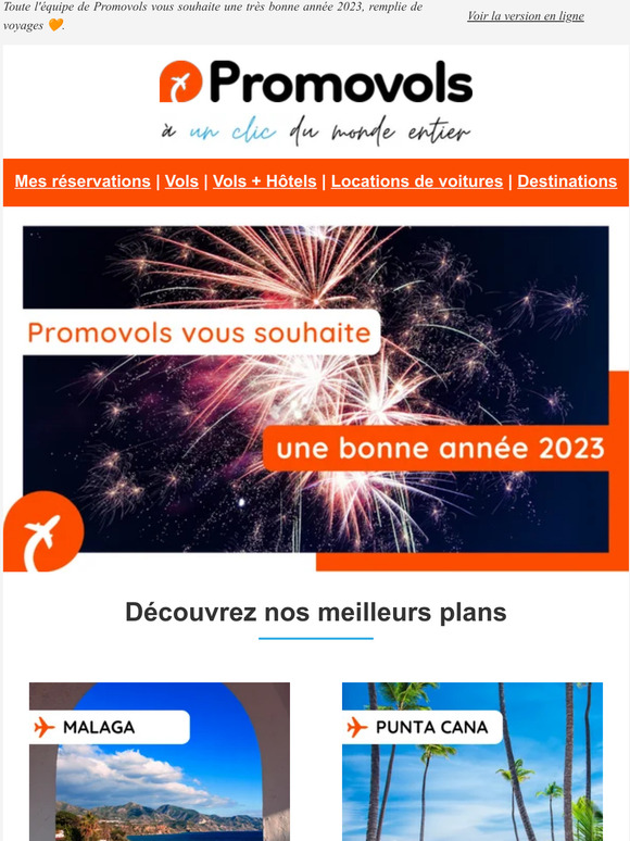 Promovols vous souhaite une bonne année 2023 🧡 | Découvrez-vite nos meilleures offres ✈