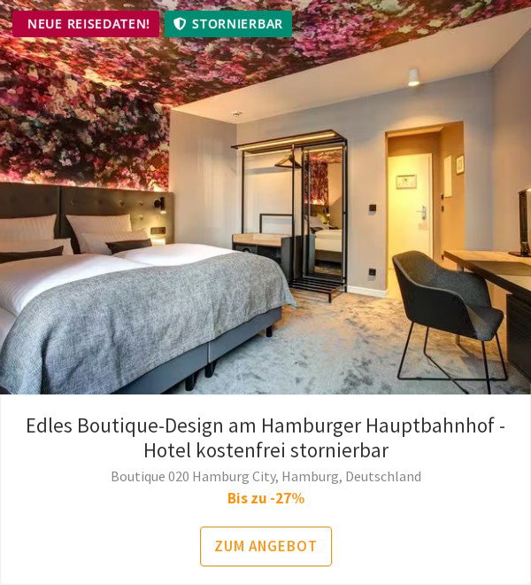 Edles Boutique-Design am Hamburger Hauptbahnhof - Hotel kostenfrei stornierbar