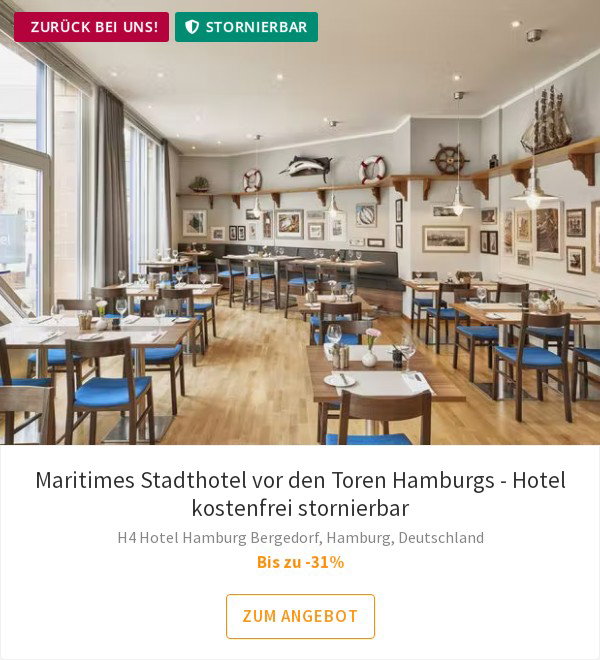 Maritimes Stadthotel vor den Toren Hamburgs - Hotel kostenfrei stornierbar