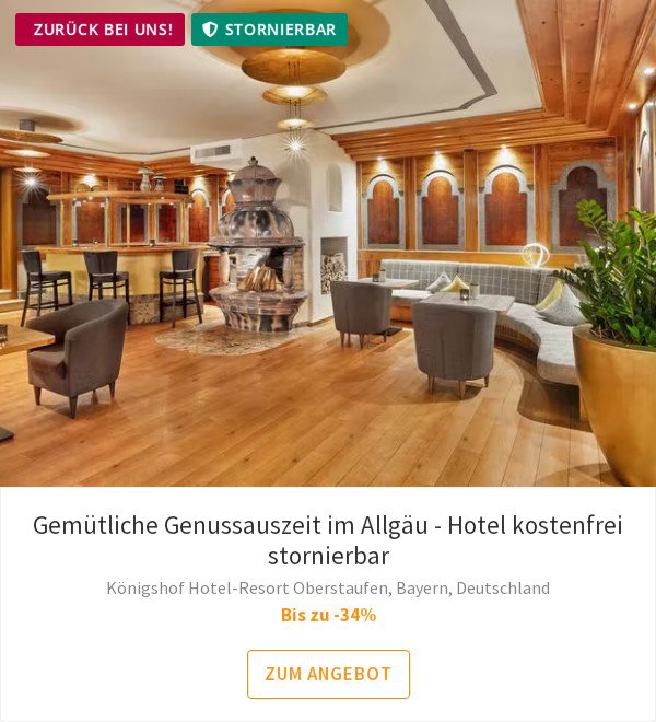 Gemütliche Genussauszeit im Allgäu - Hotel kostenfrei stornierbar