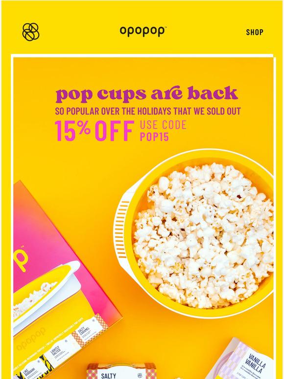 Opopop: POP CUPS ARE BACK! Plus 15% off inside... | Milled