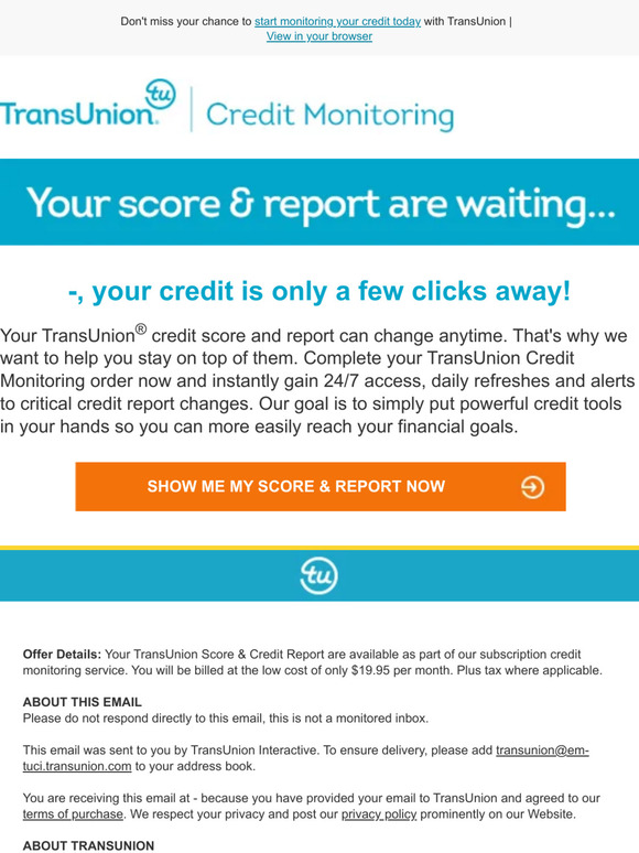 transunion.ca Your credit score & report are still here Milled