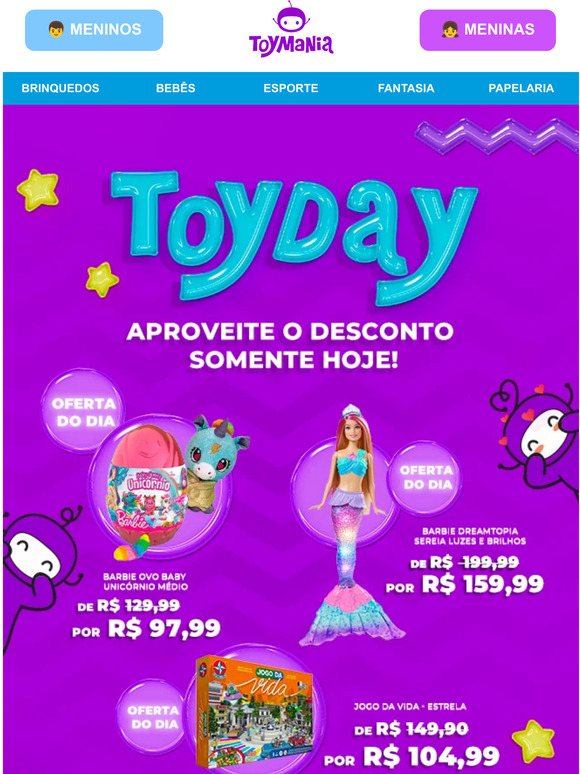 🕗 Só hoje! ✨Toyday! As ofertas estão incríveis!