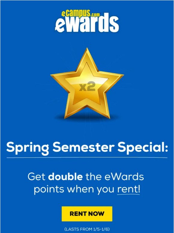 ⭐ It's Double eWards Day! Earn Rewards and Save on Textbooks When You Rent! 📚
