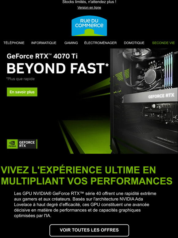 Carte Graphique GeForce RTX 4070 Ti AERO OC 12 Go - Gigabyte - Occasion
