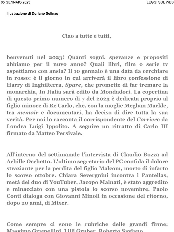 Newsletter 7+Harry, il principe va alla guerra. Occhetto e la morte del figlio. Speciale Pitti