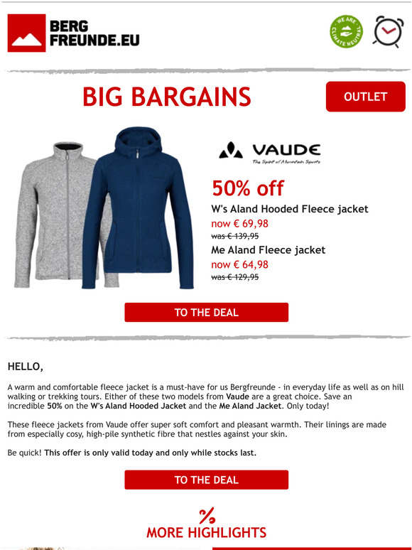 ⏰ Today only: 50% off Vaude fleece jackets