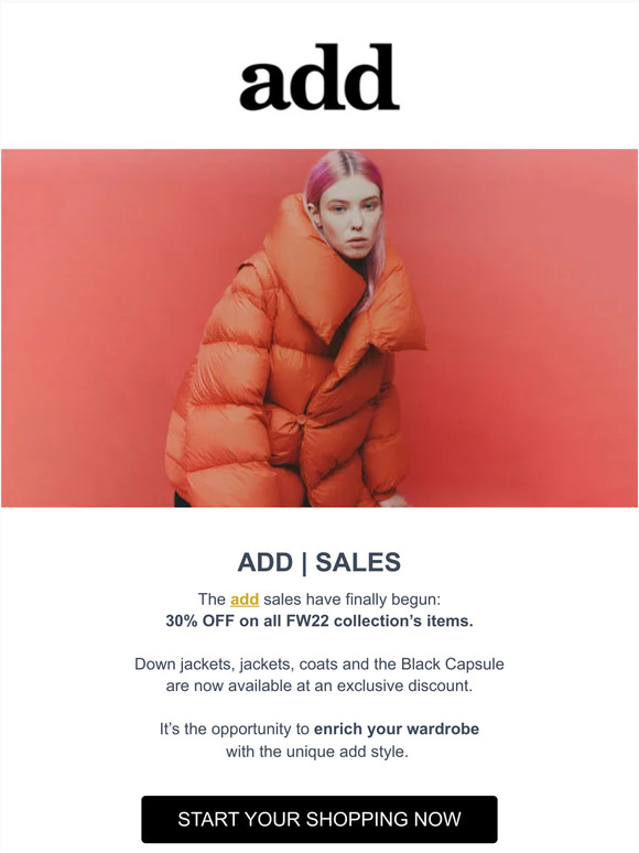add® Winter Sales have begun: from today 30% off on the FW22 Collection