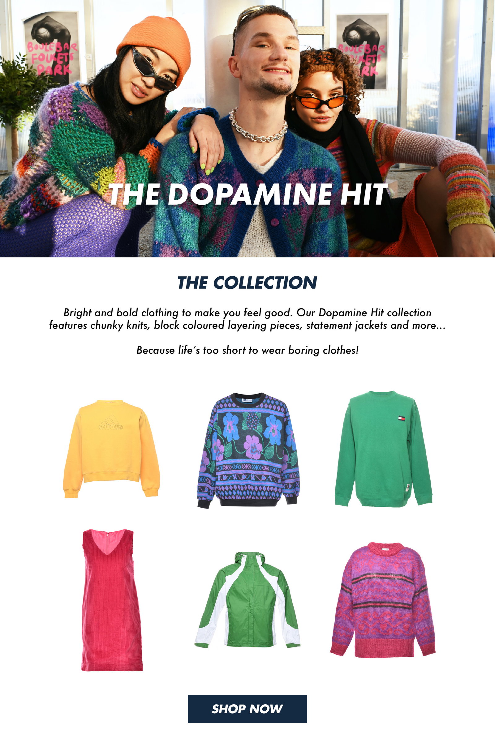 Text reads: The Dopamine Hit and describes the collection details.