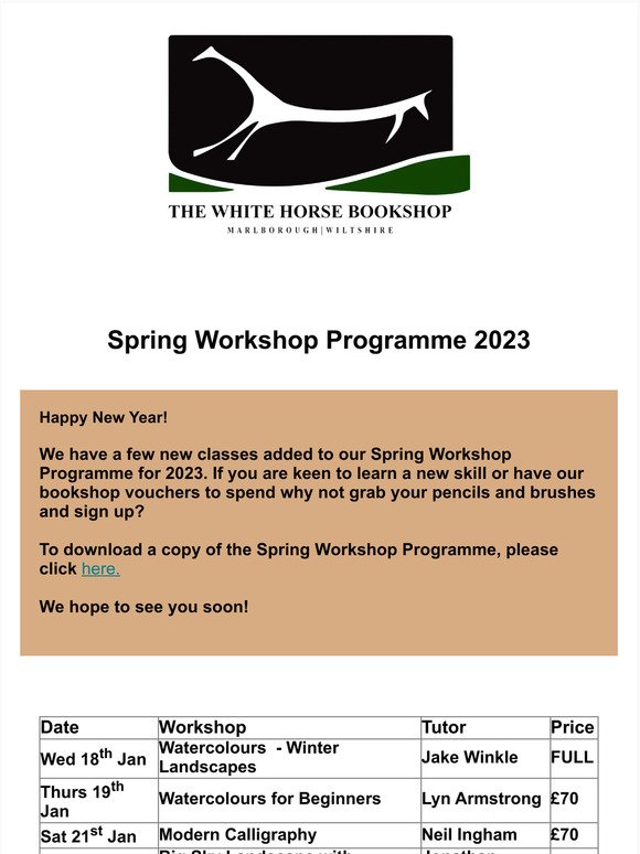 Art Workshops for Spring 2023