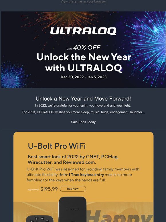 🎇 LAST CHANCE! Up to 40% Off! Unlock the New Year with ULTRALOQ