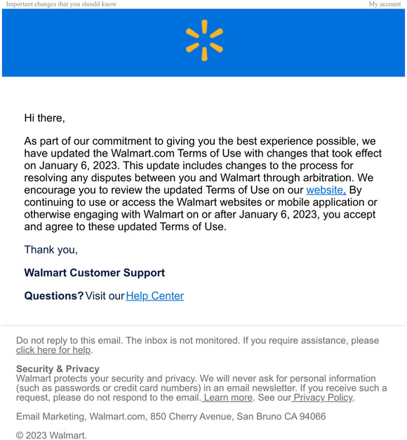 Walmart Updates to the Walmart Terms of Use Milled