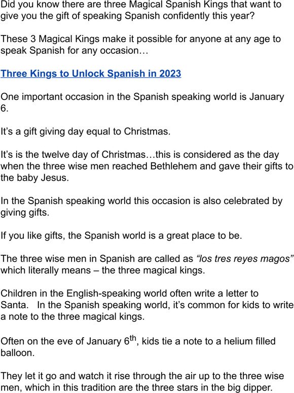 Three Kings for speaking Spanish in 2023