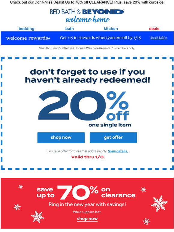 Bed Bath & Beyond 20 off! Reminder your COUPON is waiting… Milled