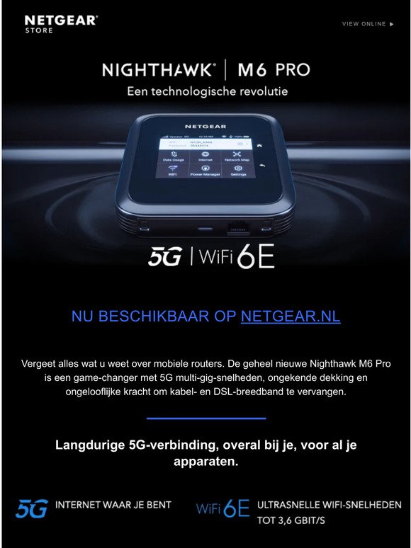 Maak kennis met de nieuwe Nighthawk M6 Pro mobiele hotspot.