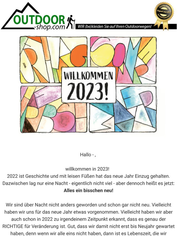 2023 startet mit Neujahrspreisen bei Outdoor-Shop.com - mit 23% Neujahrsrabatt!